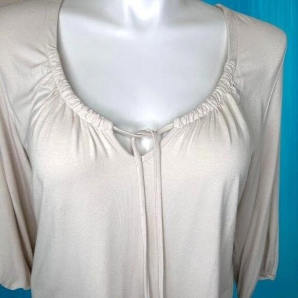 CHICO'S TAUPE DRAWSTRING V-NECK TIE FRONT TUNIC TOP - XL, 16, 3 - Picture 2 of 4